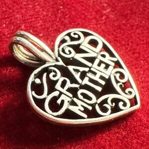 VTG Grandmother Filigree Heart Pendant Charm Necklace Patina Sterling Silver 925